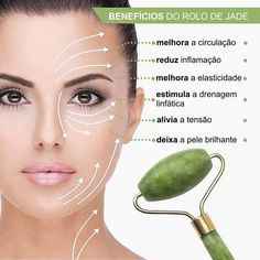 kit Rolo Pedra de Jade Placa Gua Sha Massagem Facial Anti Ruga